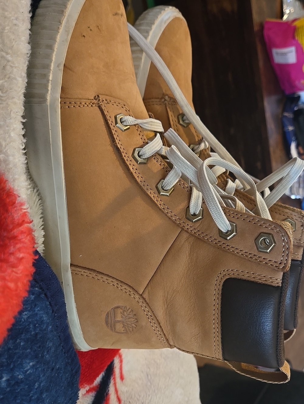 Timberland Women's Tan Nubuck Lace-Up Boots with Black Collar